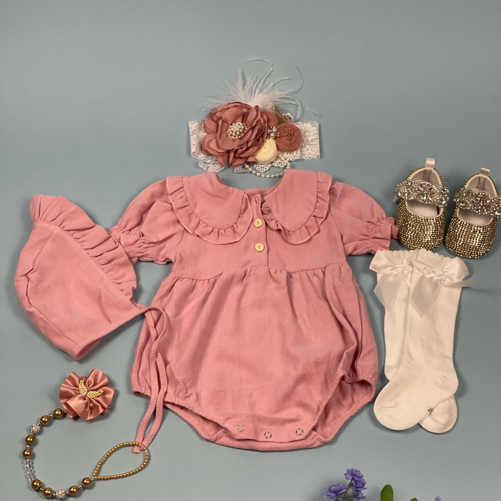 Pink Baby Romper with Accessories